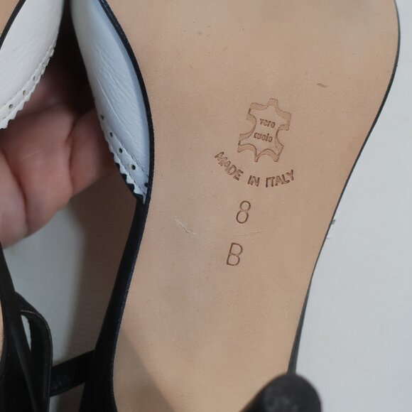 NWOB Womens Isaac Mizrahi Black White Leather Slingback Pumps Heels 8 - Picture 8 of 8